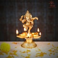 Ganesha Diya in Brass, Home Temple Diya, Handmade Oil Lamp, Oil Dia, Indian Handcrafted Deepak, Mandir Temple Decor, Good Luck Gift