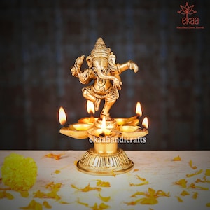 Ganesha Diya in Brass, Home Temple Diya, Handmade Oil Lamp, Oil Dia, Indian Handcrafted Deepak, Mandir Temple Decor, Good Luck Gift
