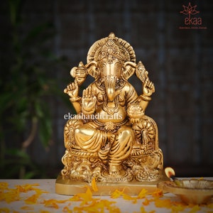 Ganesha Statue in Brass 17CM, Ganesha Idol, Ganpati Sculpture for Home Temple/Puja Brass, Hindu God of Luck, Brass Ganesha Figurine Mandir