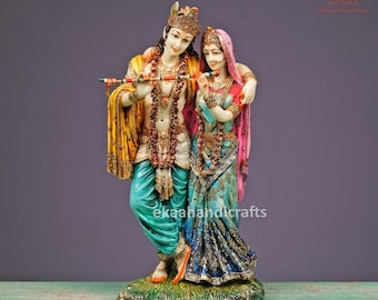 Radha Krishna Statue, 28CM Marble Dust Radha Krishna Sculpture, Hindu Divine couple, Radhe Krishna Statue, Radha-Krishna Figurine