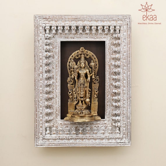 Lord Vishnu Narayan Idol in Frame 69CM Big Large Size Brass Etsy
