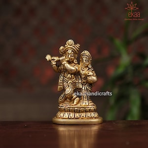 Radha Krishna Statue Brass, Small Radha Krishna Idols for Home Temple, Goddess Radha Lord Krishna Hindu Divine Couple, RadheKrishna Figurine