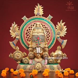 24.5&quot; Tirupati Balaji in Brass, Big Size Balaji Bust, Lord Vishnu idol, Shri Venkateswara Bust for home decor, Balaji Decor Sculpture