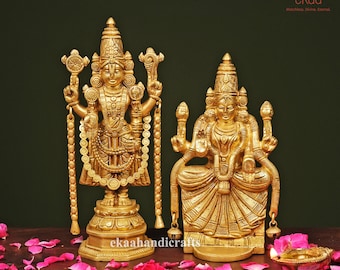 ティルパティ・バラジとパドマヴァティの真鍮像 - 27 CM ヴィシュヌ神