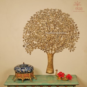 Brass Tree of Life Wall Decor: Large Intricate Indian Hanging