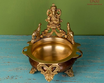 Bol Laiton Ganesh Ji Urli Jaszz Art - 17x17x22cm - Décoration Intérieur Indienne - Pièce Maîtresse