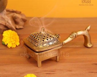 Brass Incense holder Incense Burner, Brass  Dhoop Box,  Lamp, Brass puja Dhoopdani, Engraved Burner, Prayer Lamp, Home Fragrance