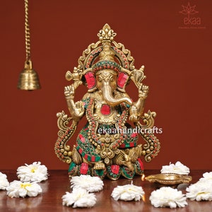 Ganesha Statue in Brass 27CM, Beautiful Ganesha Idol, Lord of wisdom, Lord Ganpati Statue, Brass Ganesha Figurine for Home Temple Mandir