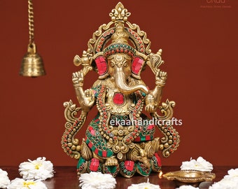 Ganesha Statue in Brass 27CM, Beautiful Ganesha Idol, Lord of wisdom, Lord Ganpati Statue, Brass Ganesha Figurine for Home Temple Mandir