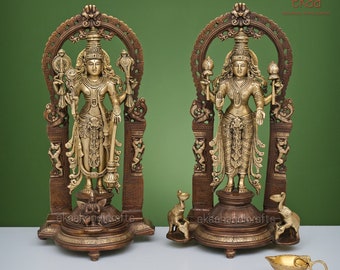 Brass Vishnu Lakshmi Statue with Arch | 16 Inch Laxmi Narayan Idol