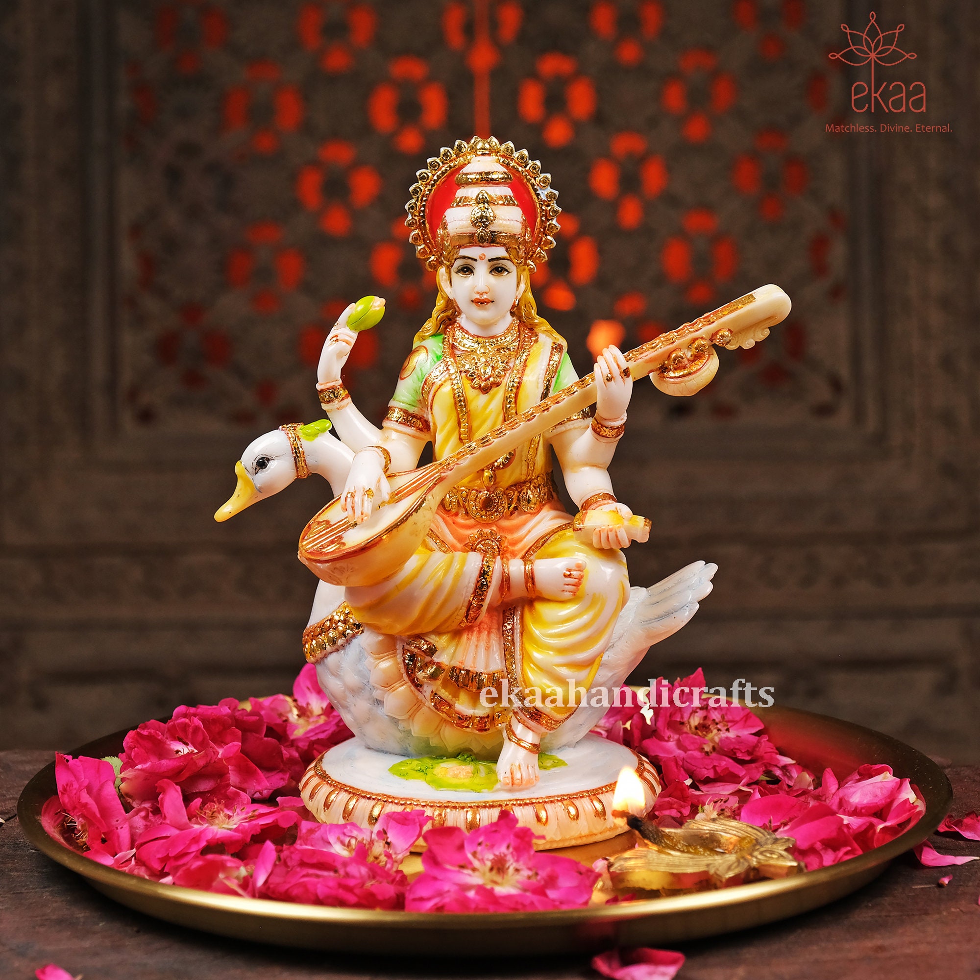 Goddess Saraswati Statue Temple 21CM in Culture Marble Hindu 