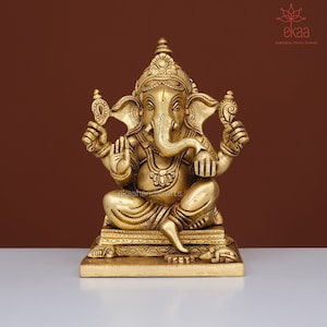 Ganesha Statue in Brass 26CM, Beautiful Ganesha Idol, Ganpati Sculpture Home Temple/Puja Hindu God of Luck, Indian Art Gift