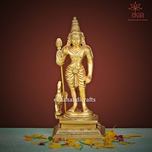 Murugan Swamy in Brass ,Kumaraswamy Idol, Lord Murugan Karthikeya, Subramanya Shanmukha Murugan Murti, Lord Murugan with Peacock, Kartikey
