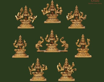 Brass Astha Laxmi, 8 forms of Lakshmi, Goddess of Wealth, Diwali Indian Gift, Hindu Goddess of Wealth, Good fortune, Fertility & Prosperity