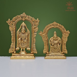 Tirupati Balaji with Padmavati  in Brass, Padmavati Amman New Home, Lord Vishnu Goddess Padmavati Figure, Temple Altar Murti, Pooja Idol,