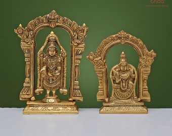 Tirupati Balaji with Padmavati  in Brass, Padmavati Amman New Home, Lord Vishnu Goddess Padmavati Figure, Temple Altar Murti, Pooja Idol,