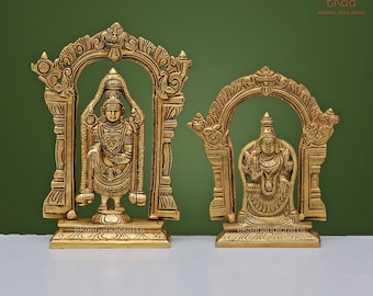 Tirupati Balaji with Padmavati  in Brass, Padmavati Amman New Home, Lord Vishnu Goddess Padmavati Figure, Temple Altar Murti, Pooja Idol,