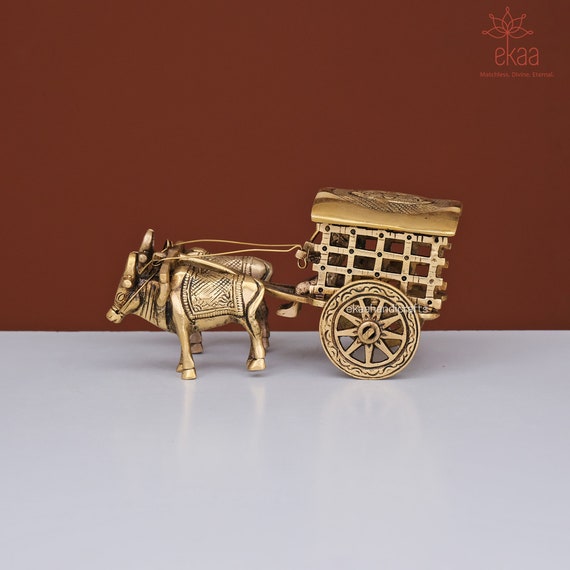 Bullock Carriage Bull Cart Ornament Brass Statue Figurine Home Decor Cute 