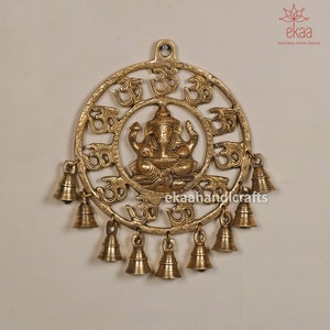 Handcrafted Brass Lord Ganesha Wall Hanging with Bell | Traditional Indian Wall Decor Hindu Puja Room Decor Housewarming Gift, Spiritual Art