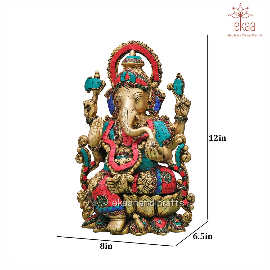 Lord Ganesh Statue Brass Majestic Ganesha With Stonework Etsy