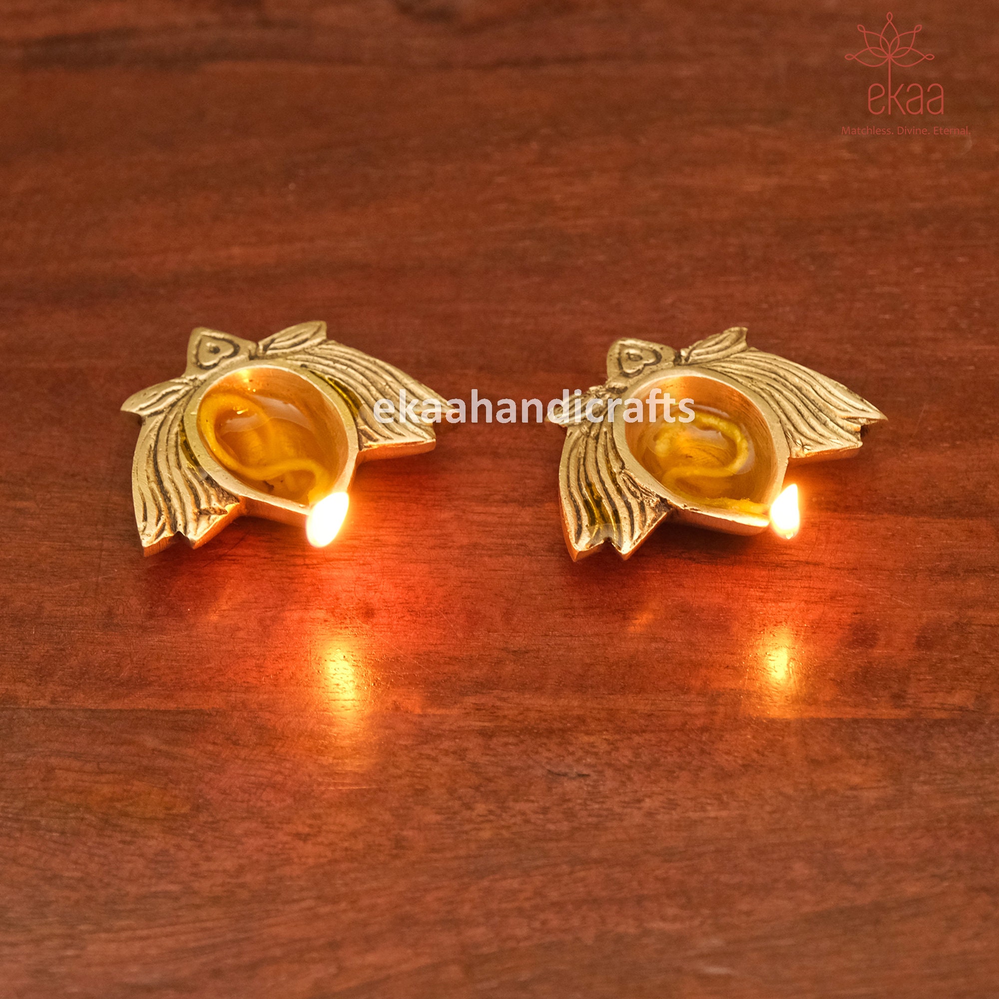 Collectible India Set Di 2 Lampade A Olio Diya In Ottone – Forma Di Loto – Per Puja E Decorazione – 9,6 Cm - 3