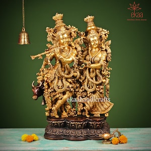 Radha Krishna Statue Brass 69CM Big Radha Krishna Sculpture, Goddess Radha Lord Krishna Hindu Divine Couple,RadheKrishna Figurine Home Decor