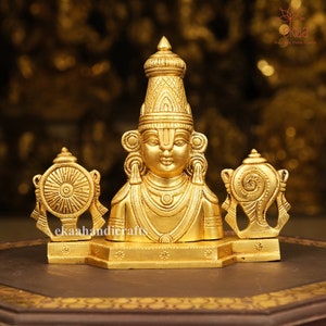 Tirupati Balaji in Brass, Lord Balaji 8.5 inch Bust, Lord Vishnu idol, Shri Venkateswara Bust for home decor, Balaji Decor Sculpture