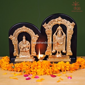 Padmavati Devi & Tirupati Balaji in Brass Statue, Padmavati Amman Home, Lord Vishnu Goddess Padmavati Figure, Temple Altar Murti, Pooja Idol