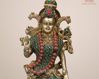 ラーダークリシュナ像 真鍮製 石細工付き 36 CM ラーダークリシュナ像