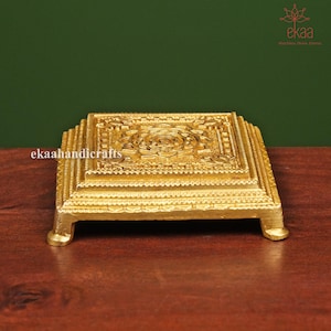 5 inch Premium Brass Mata Chowki | Pooja Chowki for Idols | Brass Singhasan for Home Temple | Hindu Pooja Table | God Pedestal Gift Ideas