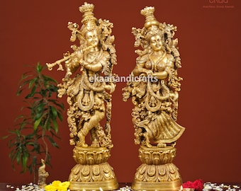 Radha Krishna Statue Brass, 76CM Radha Krishna Idols for Home Temple, Goddess Radha Lord Krishna Hindu Divine Couple, RadheKrishna Figurine