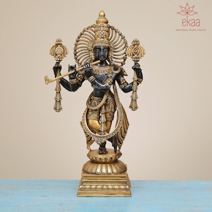 Lord Krishna Statue in Brass, 61CM Big Large Krishna Brass Idol, Krishna Bhagwan Home Temple Puja, Garden Decor Idol, Hindu Religious Home