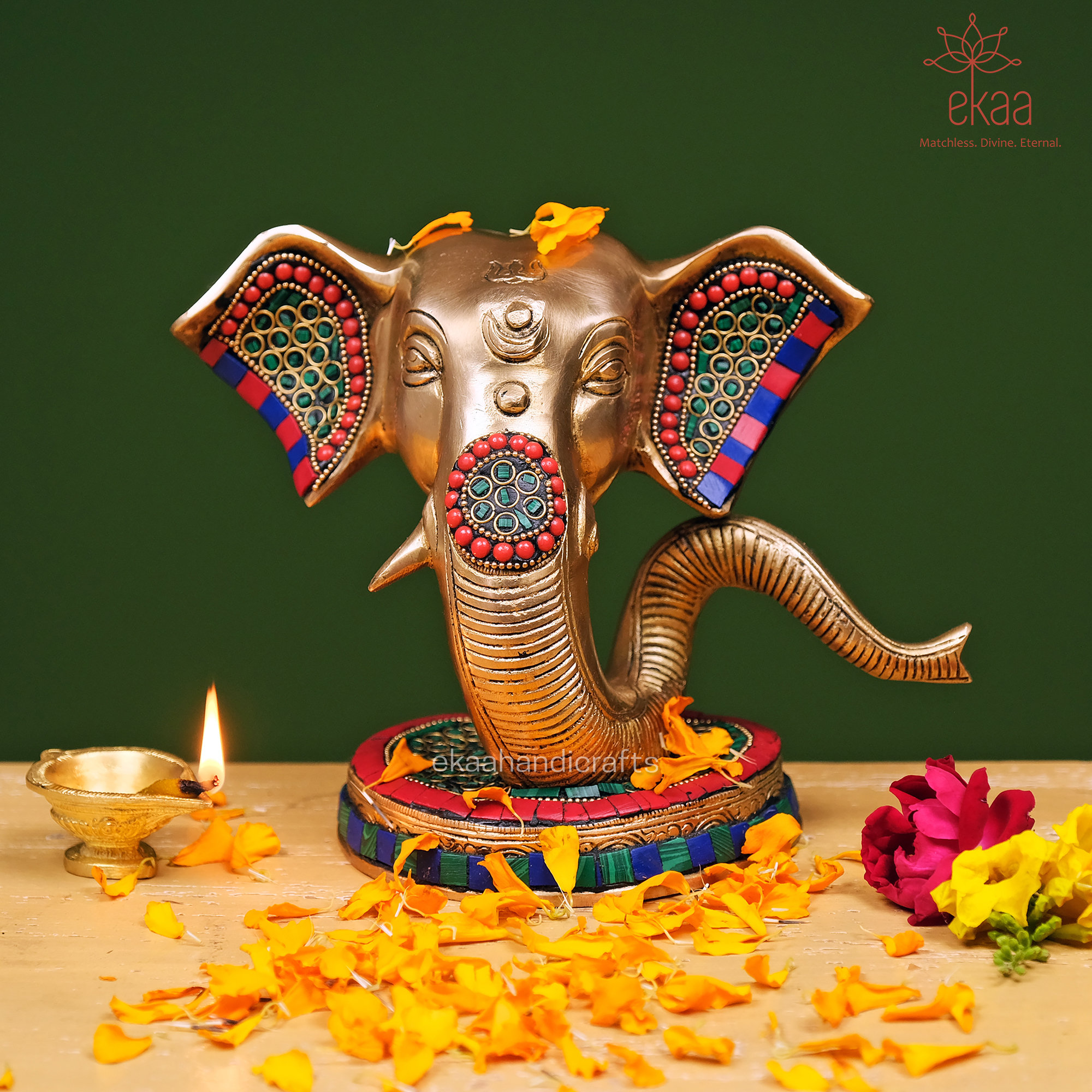 ガネーシャ像 23 cm、真鍮製のモダンなガネーシャ像、室内装飾用