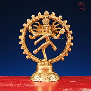 Nataraja Statue in Brass, 14CM Brass Dancing Shiva Natraj Idol, Divine Dancing Shiva Nataraja Showpiece, The Lord of Dance