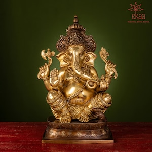 Ganesha Statue in Brass 40CM, Big Large Ganesha Idol, Ganpati Sculpture for Home Temple/Puja, Garden in Brass, Hindu God of Luck
