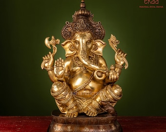 Estatua grande de latón de Ganesha, ídolo del dios hindú, decoración del hogar (40 cm)