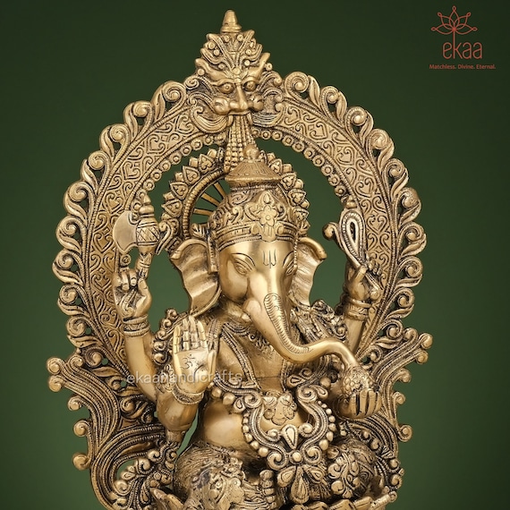 Brass Hindu God Room Decor Ornament Home Decor Housewarming Bronze Ganesha Lord Fathers Day Gift Gift For Him Four Face Ganesha