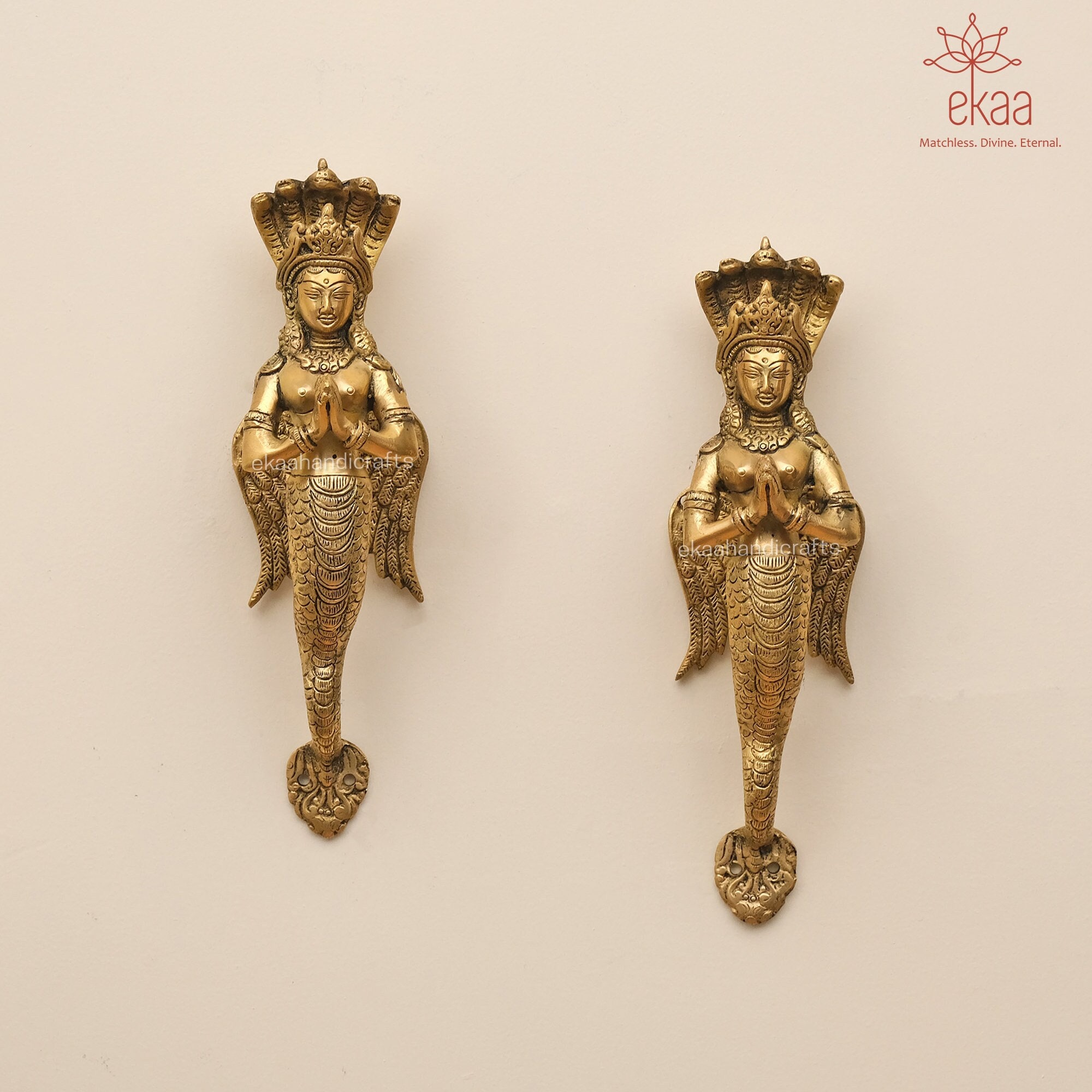 Premium Handcrafted Brass Door Handle Set (2) | Indian Nag Kaniya Design | Vintage Main Door Hardware & Home Décor Housewarming Gift For Her