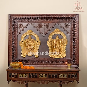 Brass Padmavati Devi & Tirupati Balaji Wall Hanging | Large Indian Wall Decor | Vishnu l Lakshmi Home Temple Art | Padmavati Amman Gift idea