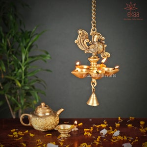 Brass Annam Bird Wall Hanging Diya OiL Lamp with Bells,Brass Decorative Diyas Handcrafted Deepak for Home Decor Traditional diyas