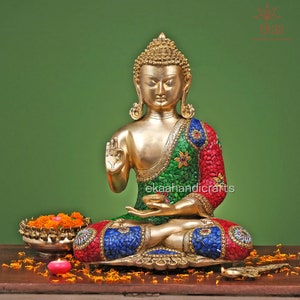 Lord Buddha Statue Brass 51 CM Lord Buddha Idol, Outdoor Indoor Buddhist Deity, Stonework Temple Altar Yoga Studio Meditation Room Decor