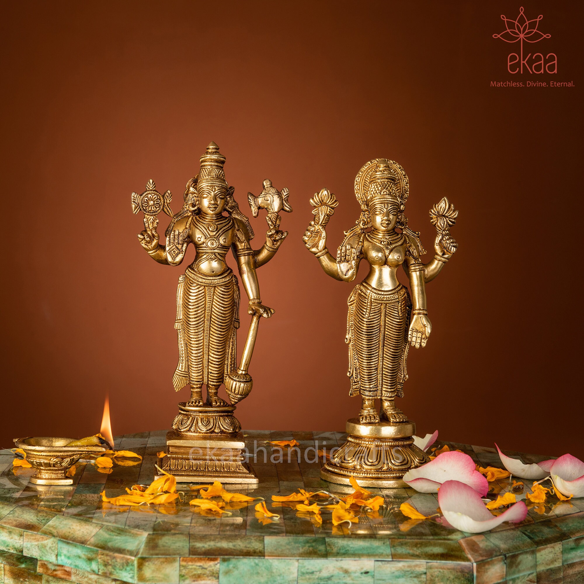 Lakshmi Narayan Idol in Brass Standing Vishnu Lakshmi Statue Etsy