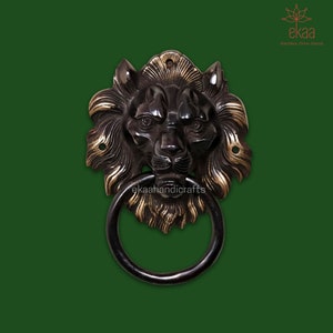 Brass Lion Door Knocker, Antique Finish  Lion Door Knocker is Brass, Home Entrance Door Decor, Aged Brass Lion's Head Door Knocker