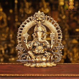 Handcrafted 24CM Brass Ganesha Idol | Ganpati Statue for Home Temple, Mandir & Spiritual Décor | Hindu God Puja Gift Ganpati Sculpture