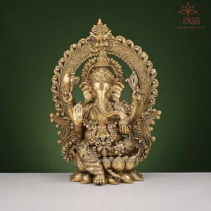 Brass Lord Ganesha Statue for Home Temple, Majestic Lord Ganesh Idol, Brass Ganesh Decor, Housewarming Gift,Hindu God of Luck,Ganesha Mandir