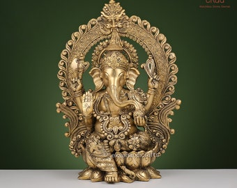 Brass Lord Ganesha Statue for Home Temple, Majestic Lord Ganesh Idol, Brass Ganesh Decor, Housewarming Gift,Hindu God of Luck,Ganesha Mandir