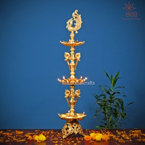 Brass Peacock Diya Stand, 84cm Big Large Annam Home Temple Diya, Handmade Oil Lamp  Dia, Indian Handcrafted Deepak, Mandir Temple Decor