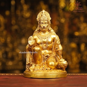 9.5&quot; Brass Lord Hanuman Statue Blessing Posture, Bajrangbali Figurine, Brass Lord Hanuman Statue, Hanuman Brass idol, Statue Of Brass