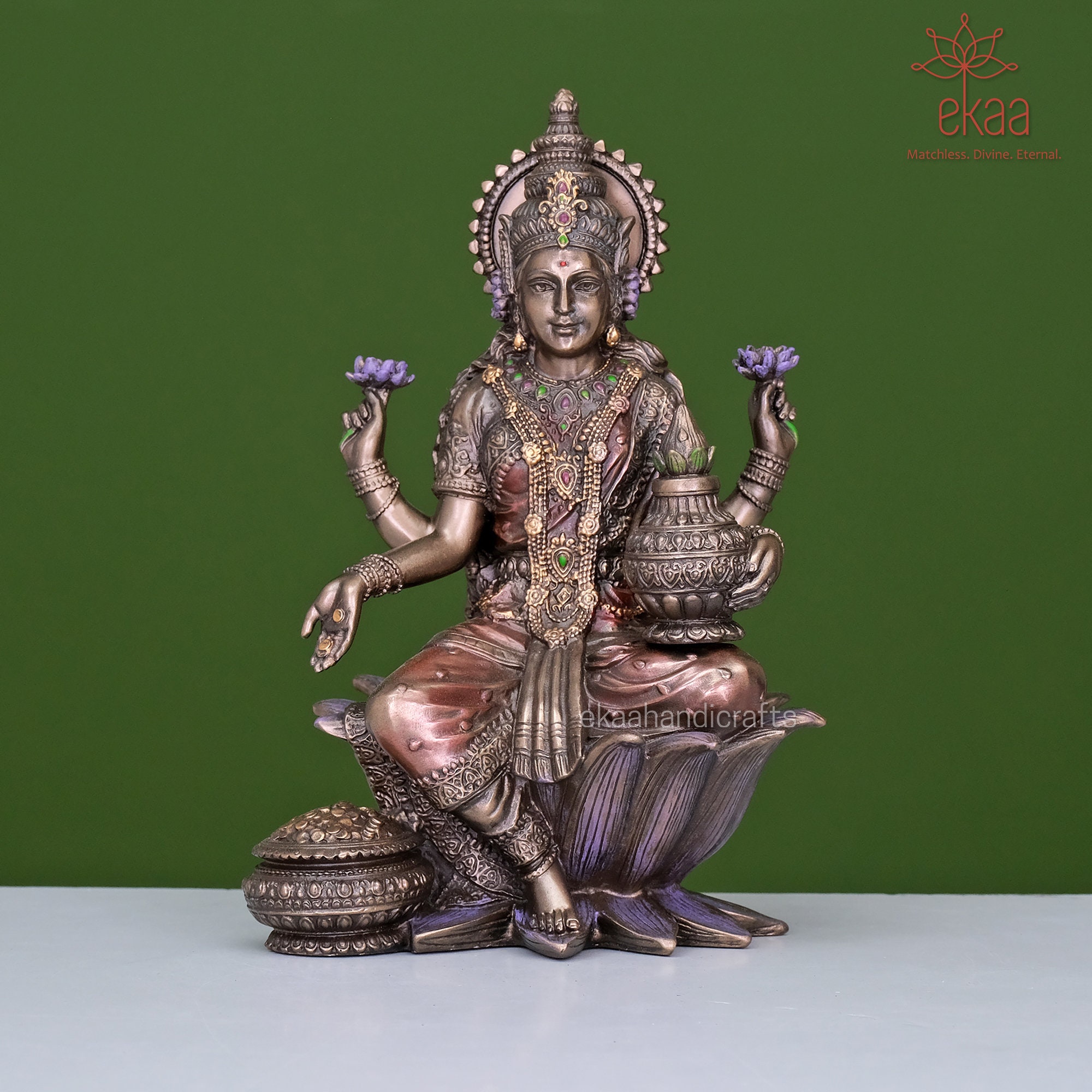 Lakshmi Goddess Statue 17.5CM Sitting Laxmi on Lotus Idol for Etsy