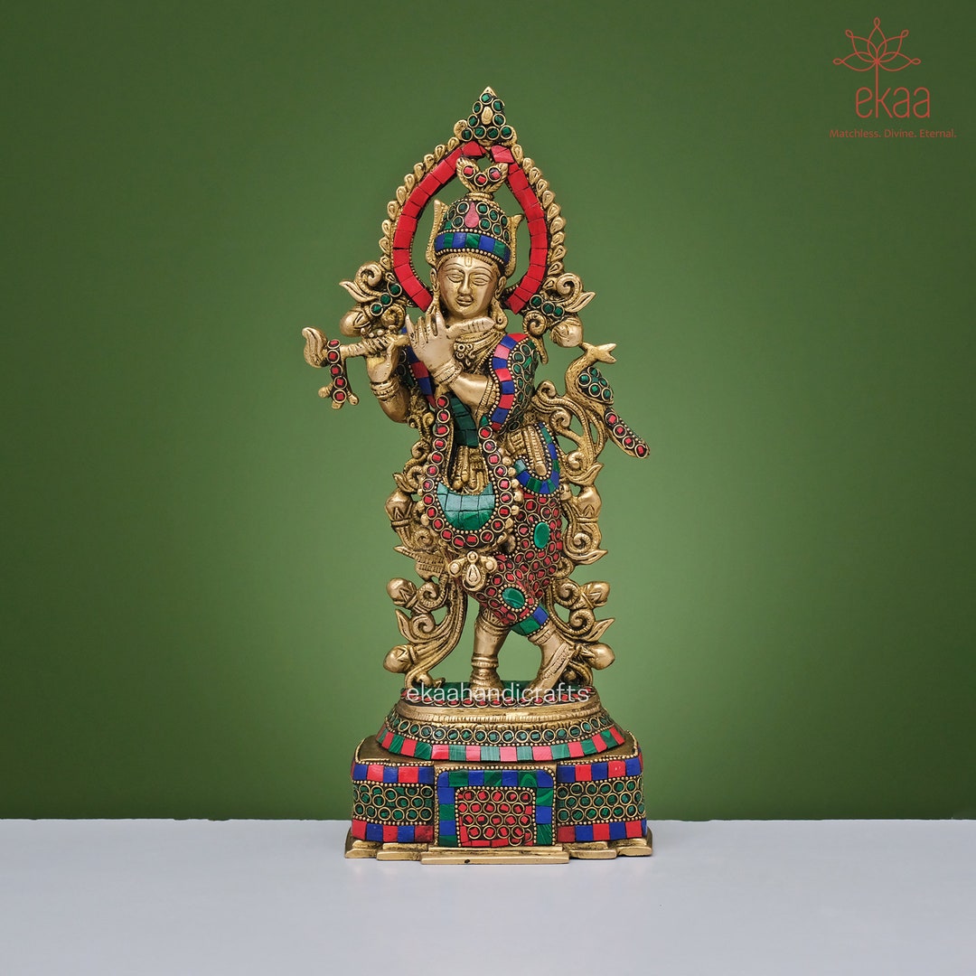 Buy Krishna Statue in Brass With Stonework, 34CM Big Large Size Krishna